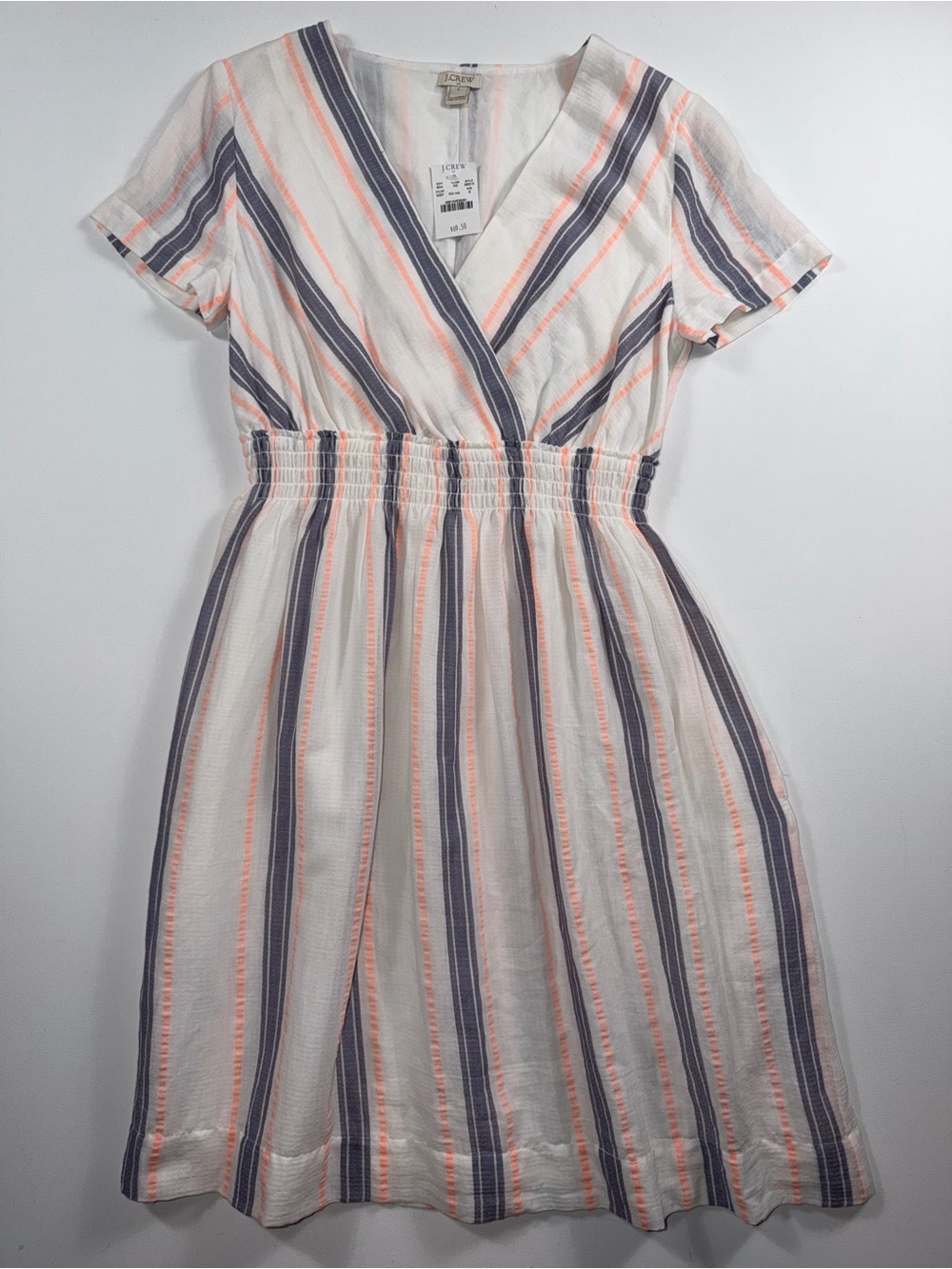 J.Crew Striped Cotton Dress S NWT Smocked Waist Coastal Nautical Preppy Sundress